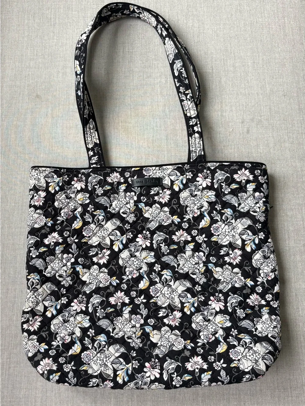 Vera Bradley Black Floral Quilted Tote with Subtle Accents- Midnight Wildflowers - Picture 1 of 8